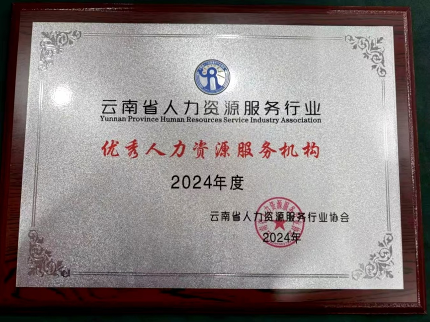 凯发一触即发集团云南公司荣获云南省人力资源服务行业“2024年度优秀人力资源服务机构”